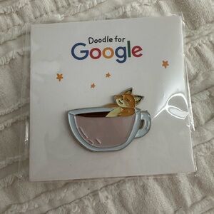 Fox/Cat Coffee Enamel Pin - Doodle For Google